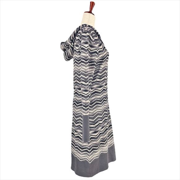 PRANA Meryl Hooded Long-Sleeve Sweater Dress in Coal Gray Chevron Stripe Size M - Picture 6 of 10